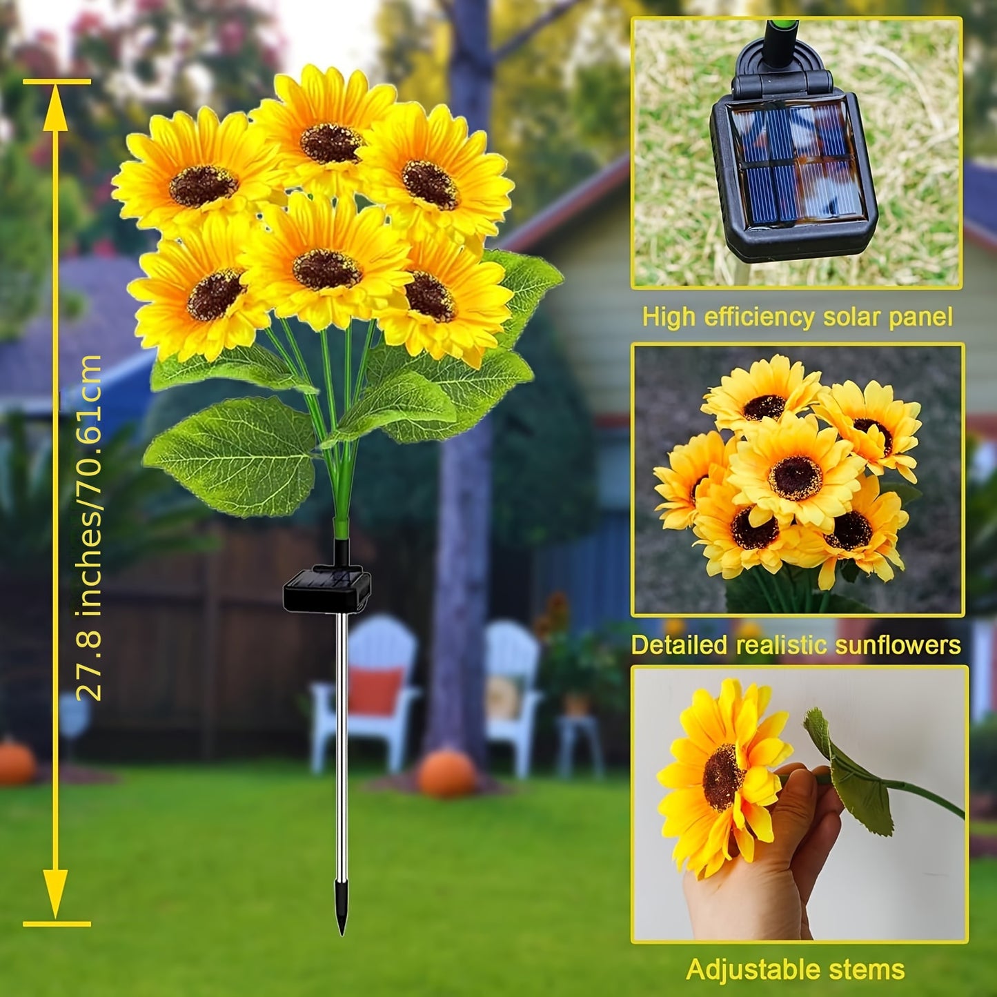 4 Pack Solar Garden Lights, Sunflower Outdoor Solar Lights For Outside With Lifelike Bigger Sunflower & Bright 24 LED, Solar Powered Outdoor Lights For Yard Pathway Garden Decor