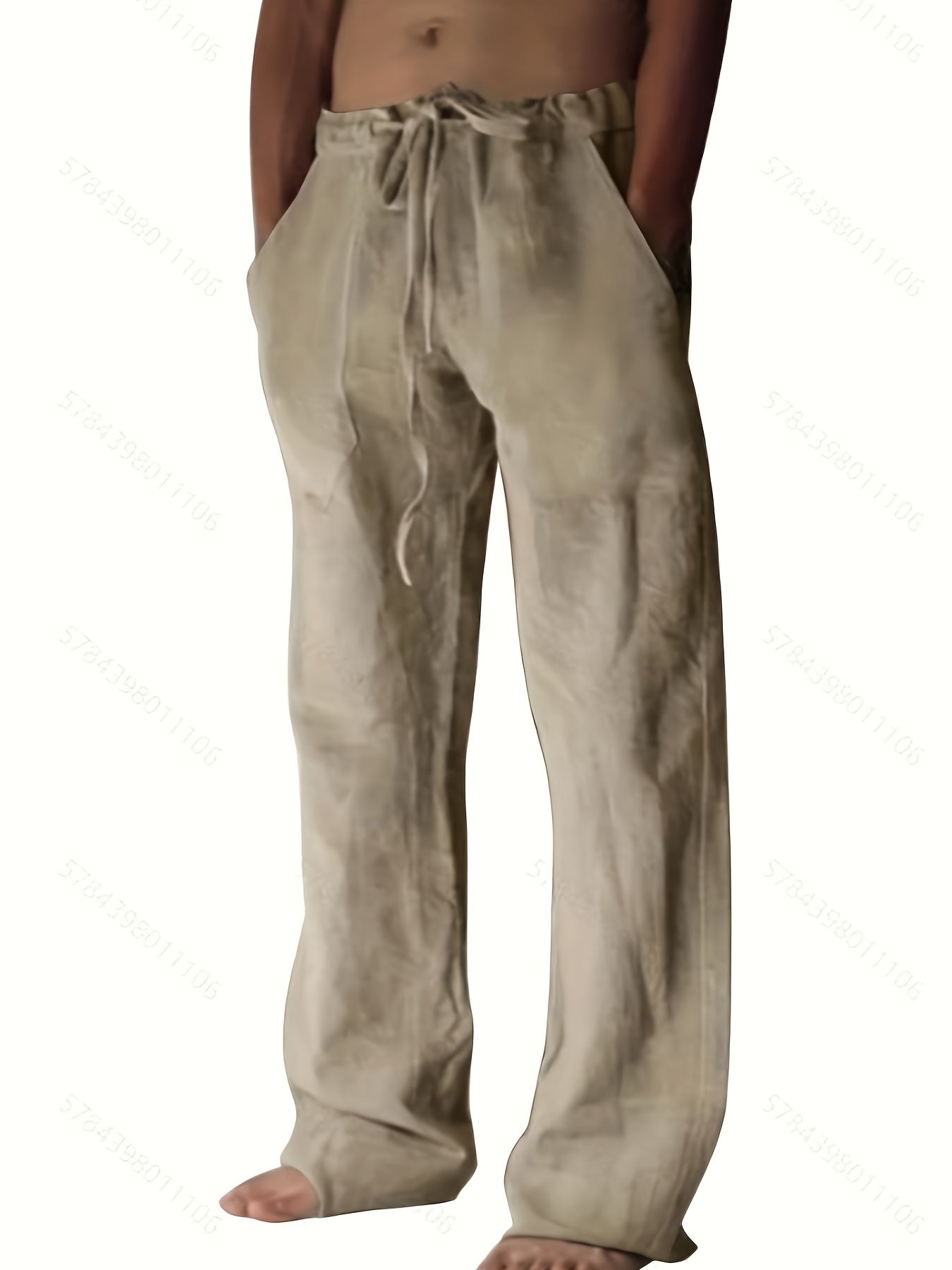 Loose Fit Woven Casual Cotton Pants, Men's Boho Style Waist Drawstring Comfy Pants