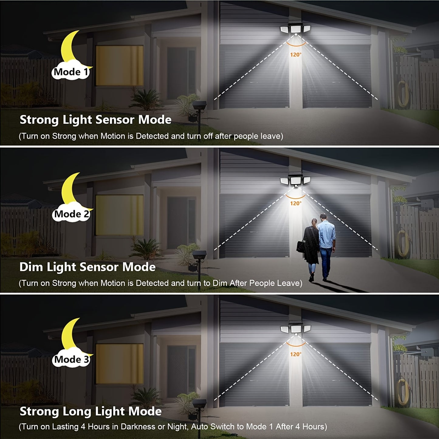 1 Pack/2 Packs/3 Packs Solar Outdoor Lights 2500LM 210 LED Security Lights With Remote Control 3 Heads Motion Sensor Lights 270° Wide Angle Flood Wall Lights With 3 Modes.