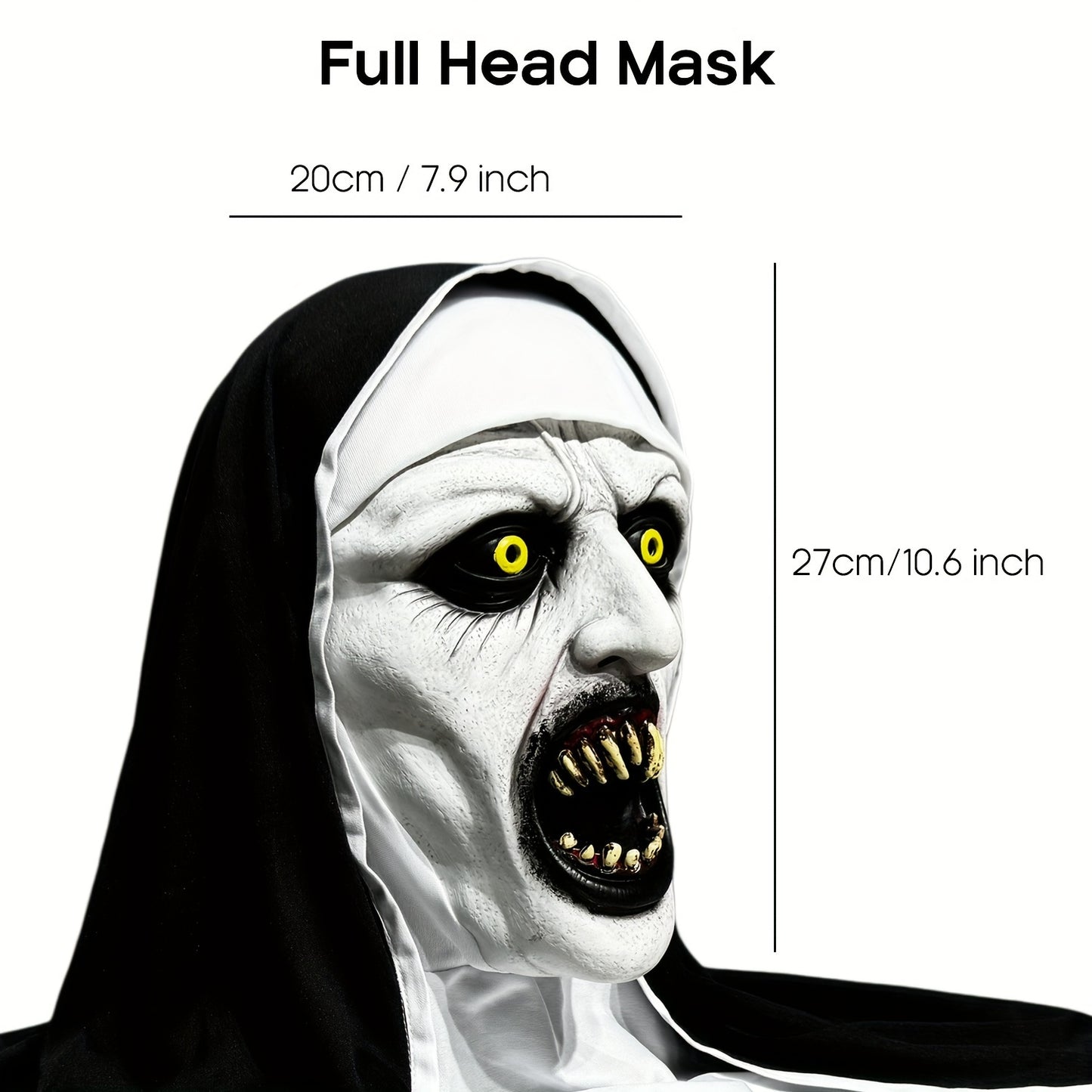 Spooky Full Head Mask: Terrifying Rubber Nun Costume for Adult Halloween Parties, Festive Christmas Gifts, or Thrilling Cosplay Accessories