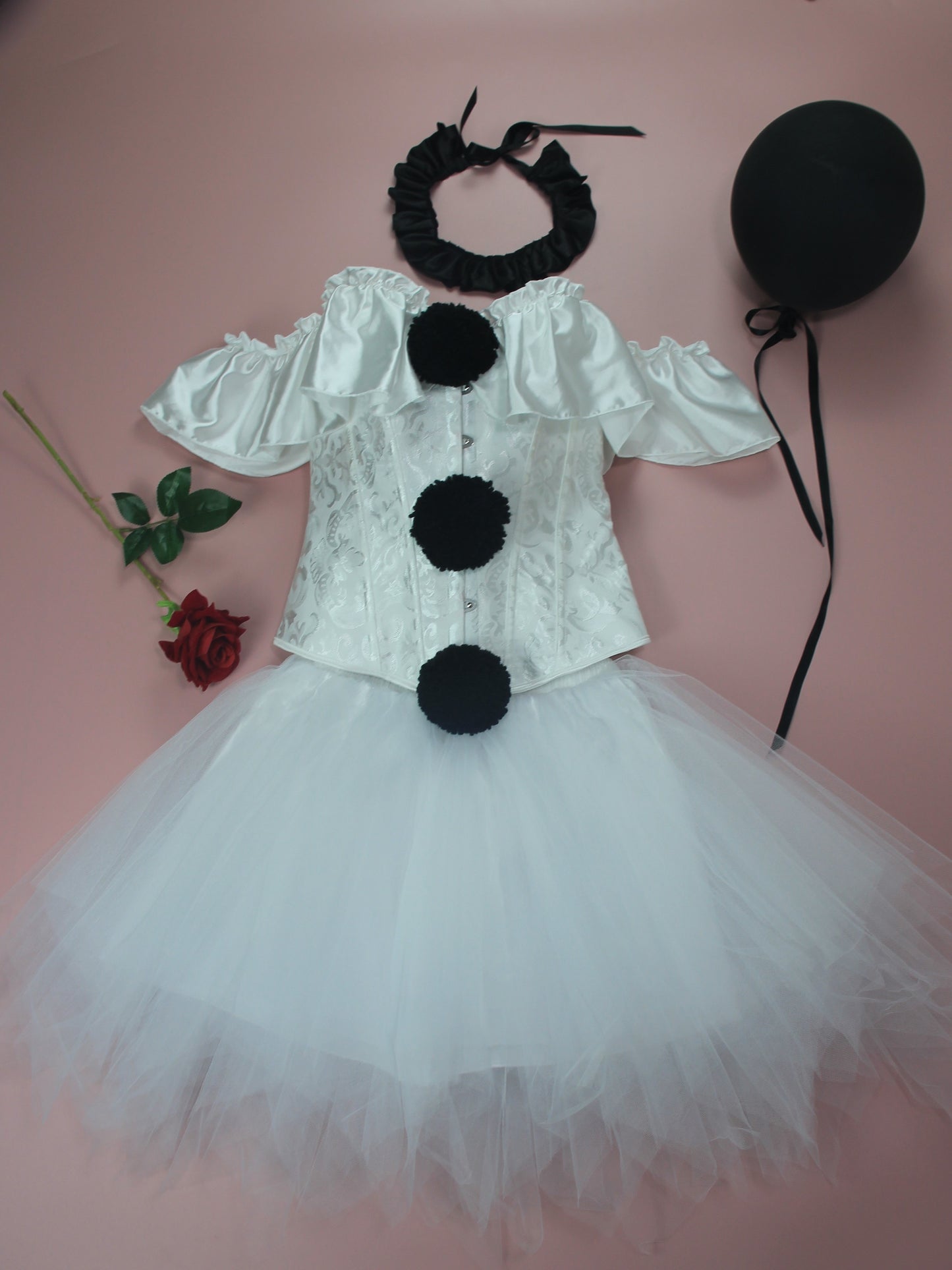 Halloween Clown L Return Of The Soul Dress Up Set, PIERROT CLOWN Dress Up Set, Bodycon Slim Fit Bodysuit And TUTU Skirt Set