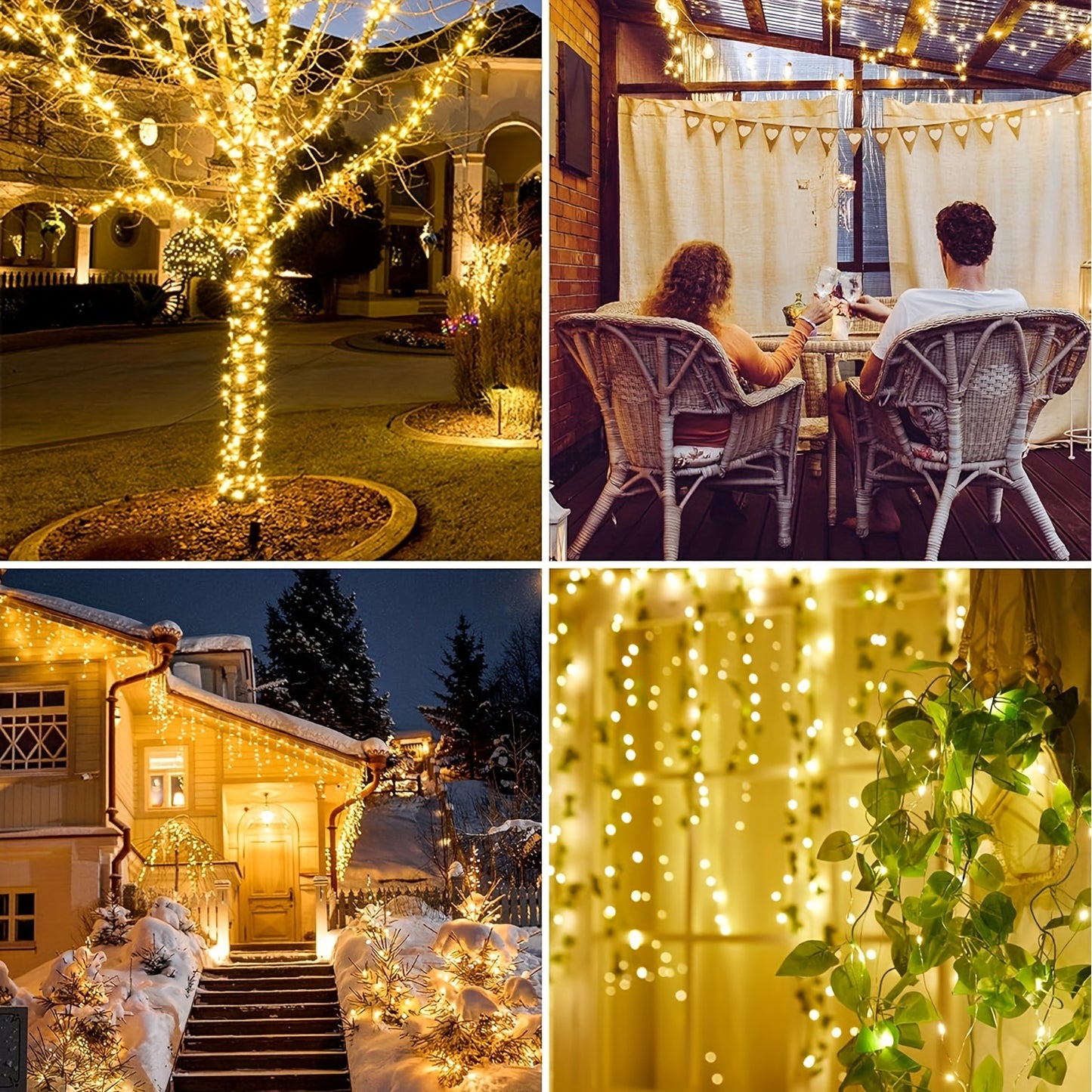 8 Pack Solar String Lights Outdoor IP65 Waterproof, Each 50LED 5M/16.4FT, 8 Modes Solar Lights for Outside Patio Yard Tree Wedding, Warm, White, Colorful