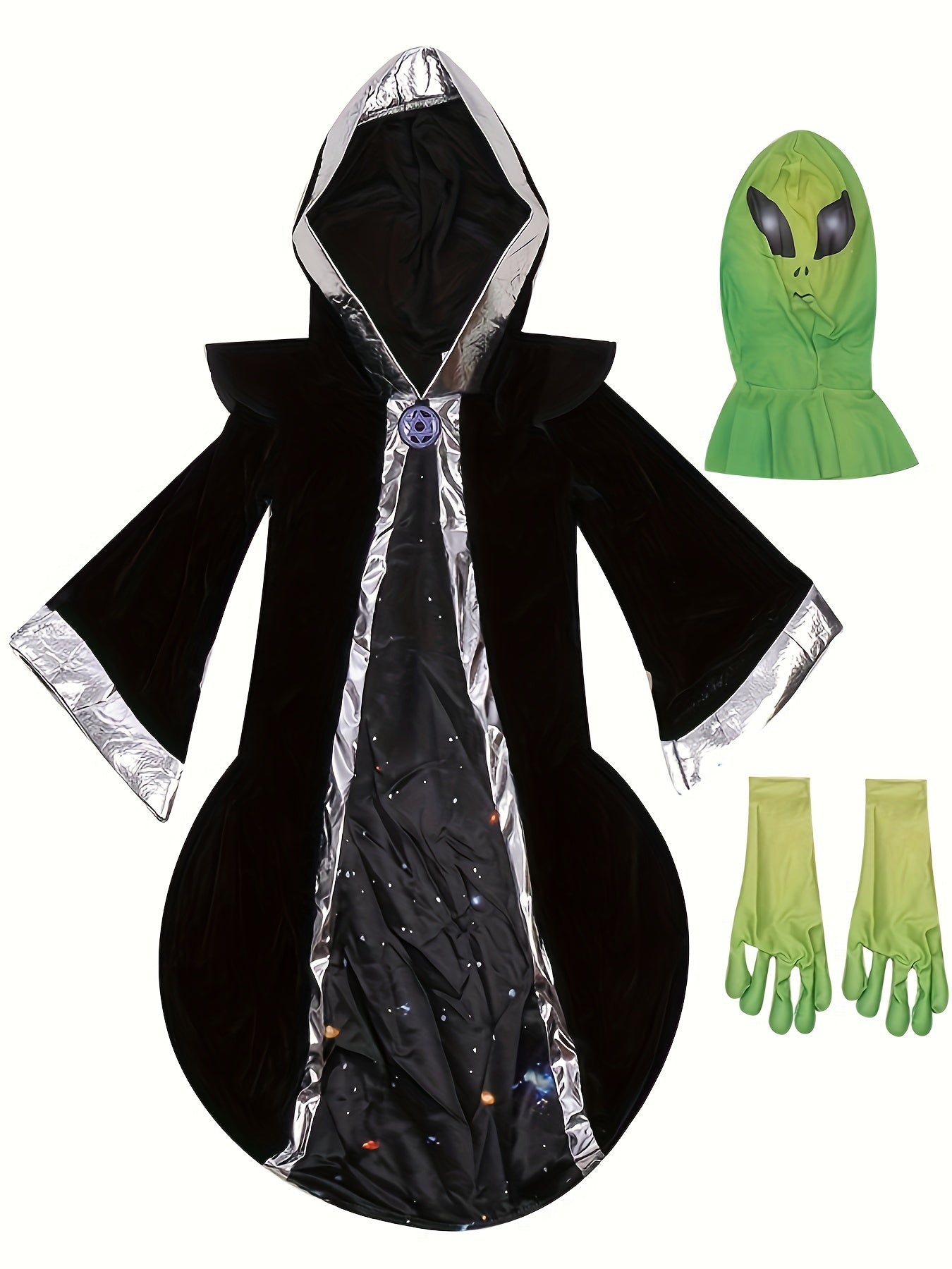 Boys Alien Clothing, Black Hooded Cloak & Mask & Gloves Set, Boys Halloween Party Clothes