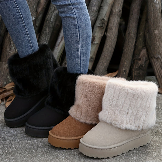 Cozy Fluffy Winter Boots - Soft Plush Lined, Platform Sole, Warm Snow Ankle Boots for Women - Perfect for Cold Weather, Outdoor Activities, and Everyday Wear