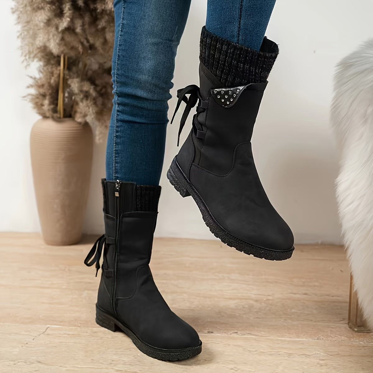 Stylish Solid Color Mid-Calf Boots - Women's Comfortable Fashion Boots with Side Zipper for Everyday Wear