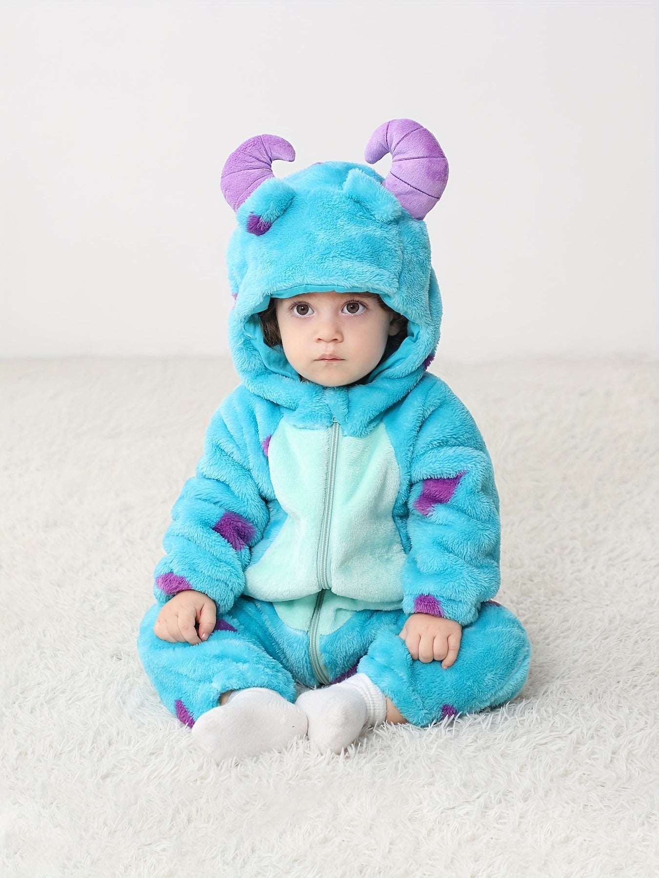 Little Monster Single Layer Cute Hooded Bodysuit, Toddler Baby's Zip Up Party Cosplay Jumpsuit