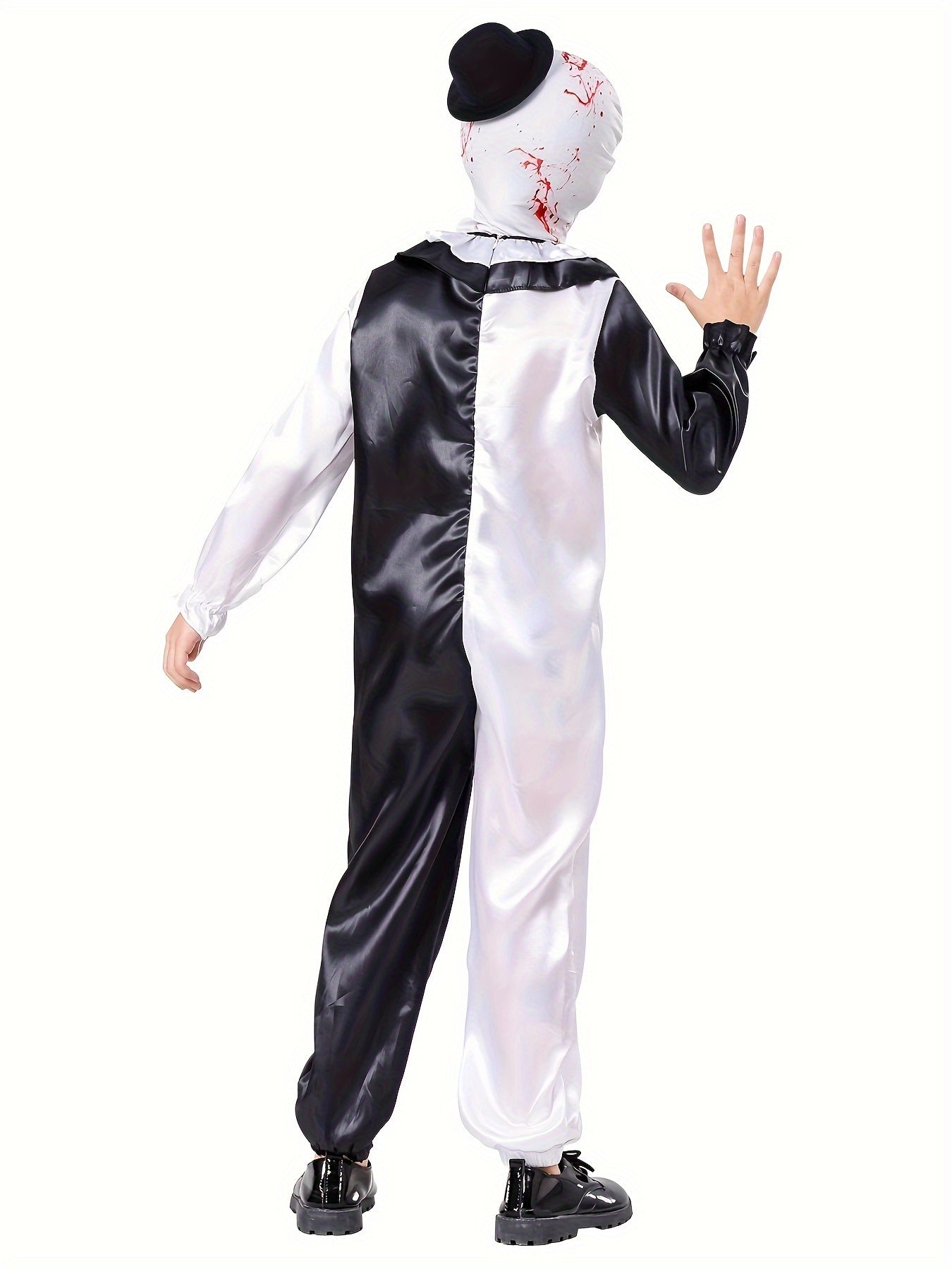 Horror Themed Party Outfit For Boys - Black And White Clown Jumpsuit And Matching Mask - Scary Clown Dress Up Clothes Set, Perfect For Halloween Holiday Carnival Party