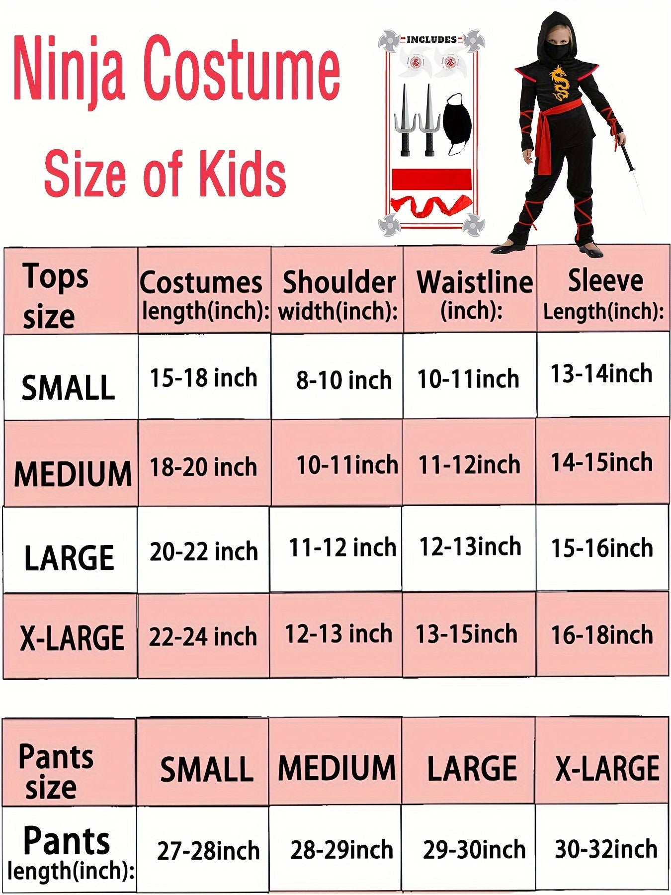 Kids Ninja Costume Set - Halloween Cosplay Ninja Outfit with Accessories for Children - Polyester and Spandex Blend Party Costume - Slight Stretch Solid Color Fabric - Woven Weave - Regular Fit for Boys and Girls Aged 3+