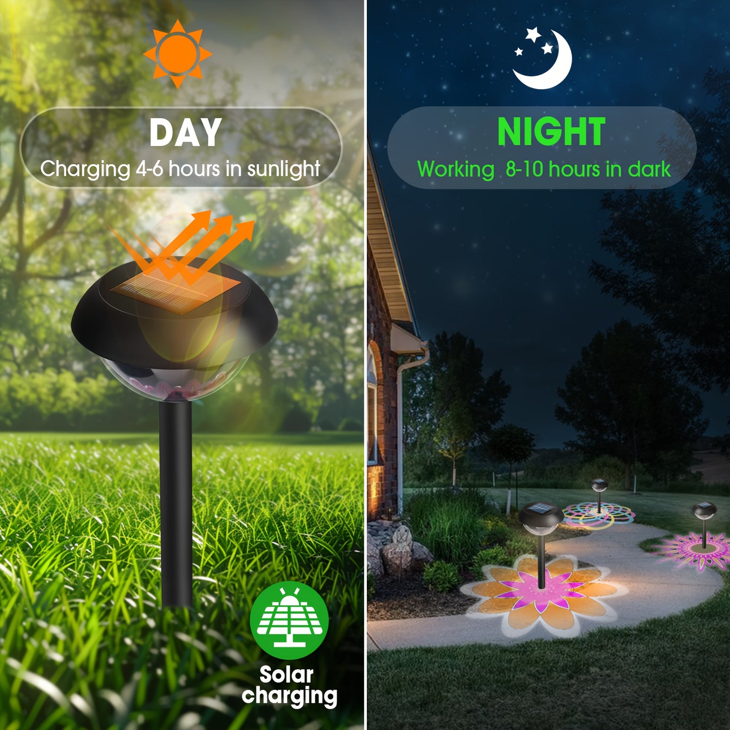 6pcs Solar Light Outdoor 6Pack Solar Walkway Lights Waterproof LED Path Lights Solar Powered Projection Garden Light For Yard Backyard Christmas Lawn Landscape Decorative