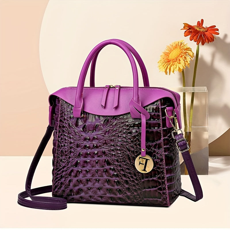 Crocodile Print Crossbody Bag, Luxury Shoulder Bag, Women's Fashion Handbag & Purse For Commute