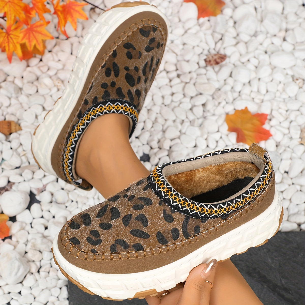 Leopard Print Retro Style Slip-On Flat Ankle Boots For Women, PU Leather, All-Season Casual Footwear