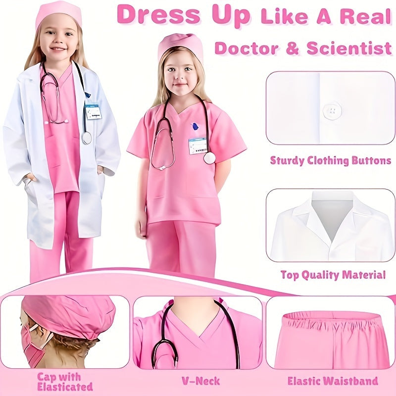 GINMIC Doctor Costume For Kids Doctor Lab Coat For Kids Real Stethoscope, Girls And Boys Halloween Costumes For Kids Age 3-12.