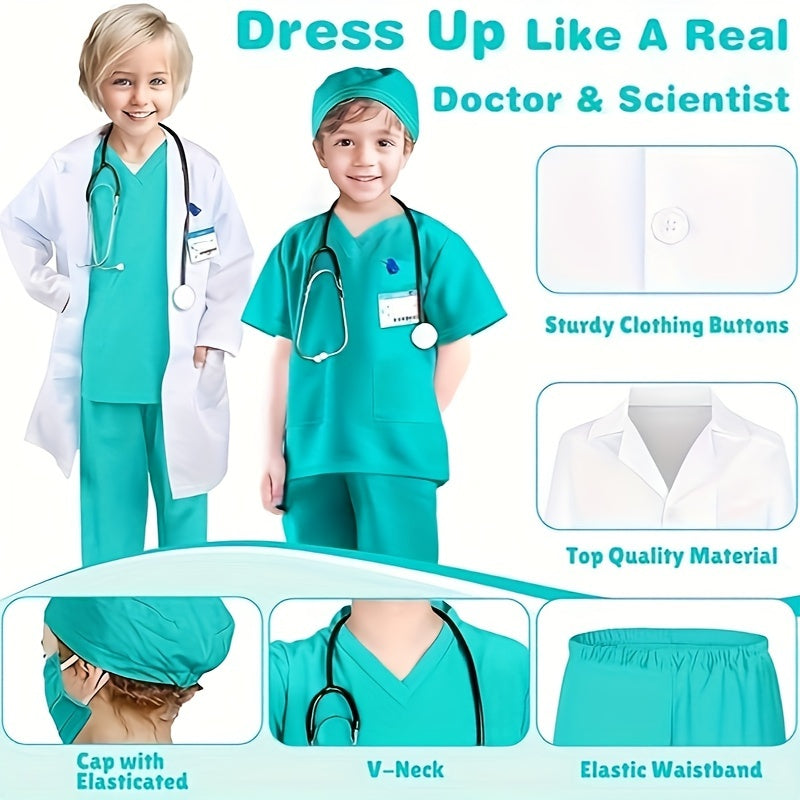 GINMIC Doctor Costume For Kids Doctor Lab Coat For Kids Real Stethoscope, Girls And Boys Halloween Costumes For Kids Age 3-12...