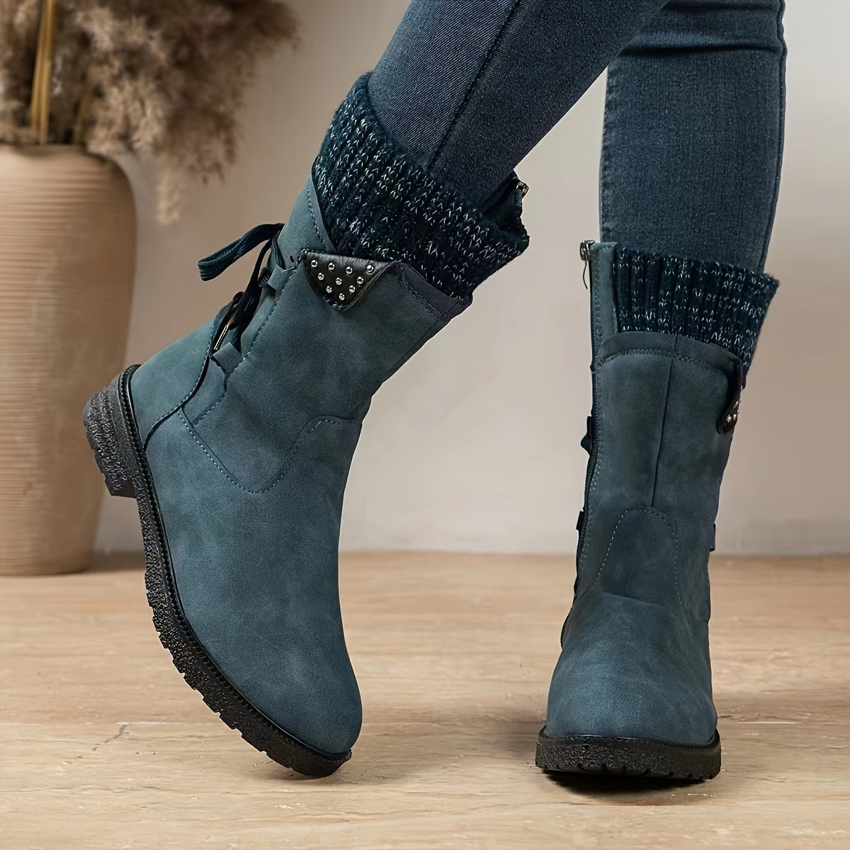 Stylish Solid Color Mid-Calf Boots - Women's Comfortable Fashion Boots with Side Zipper for Everyday Wear