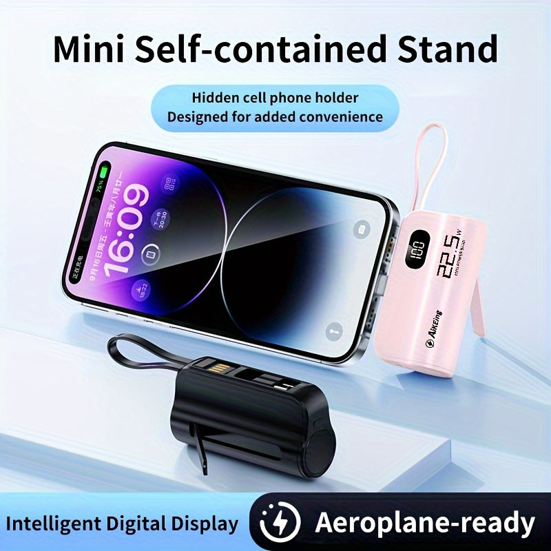 Aikeing Capsule Mini Mobile Power Portable Fast Charging 5800mAh Wireless Phone Holder Charger With Type-C And Applicable Iphone Dual Interface, Compatible With All Mobile Phones, Can Be Used For Air Travel