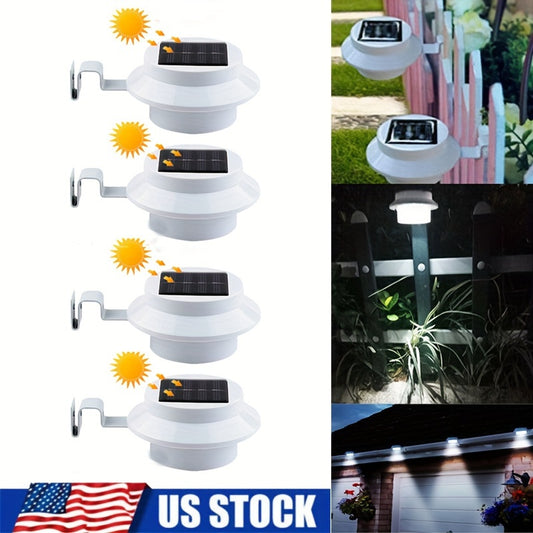 4 PCS White Solar Fence Lights Outdoor Decorative Waterproof LEDs Yard Lamp for Lighting Fence, Railing, Outside Wall, Deck, Garden, Path, Backyard, Walkway, Patio, Holeless Installation