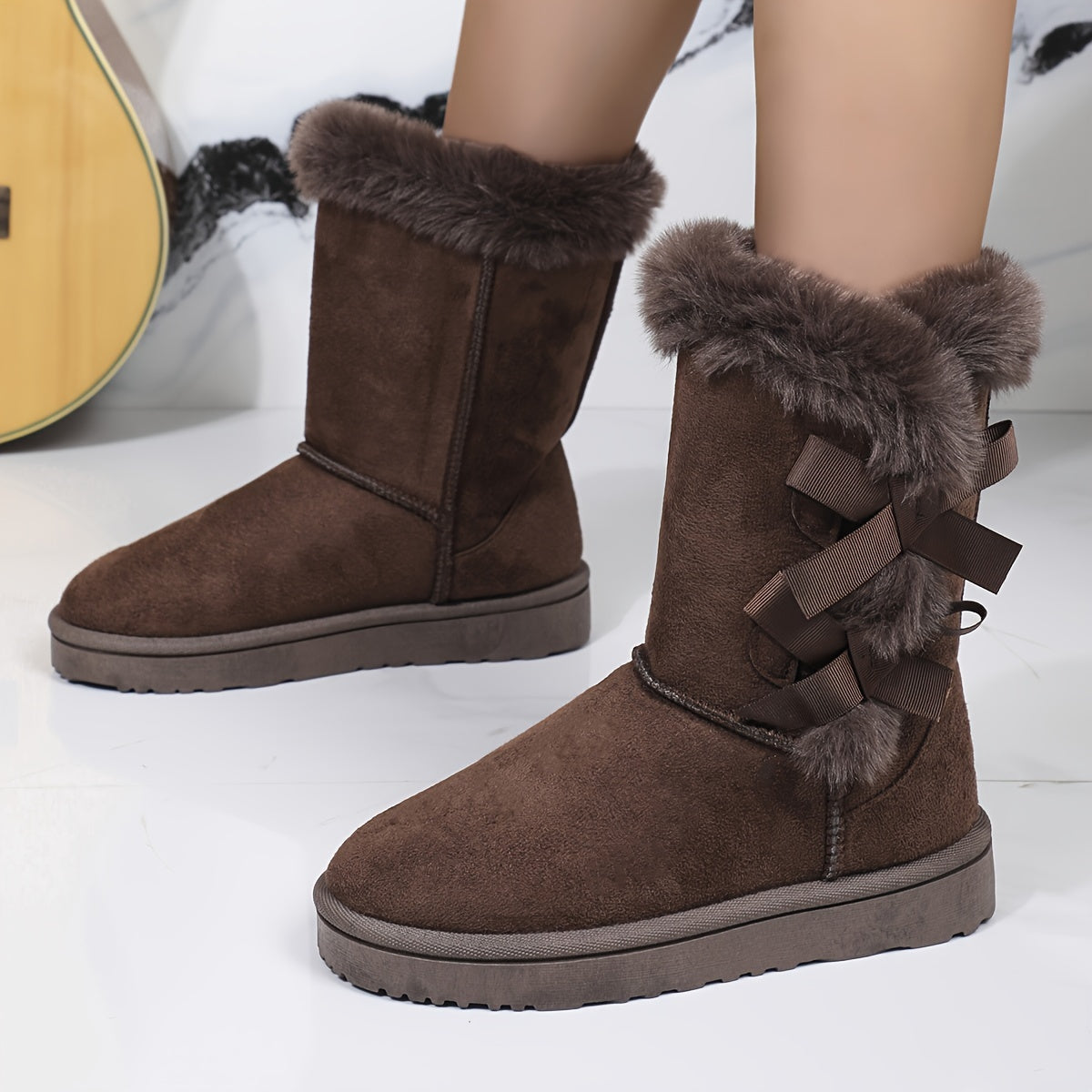 Cozy Women's Winter Snow Boots - Plush Lined, Thick Sole, Slip-On Mid-Calf In Brown