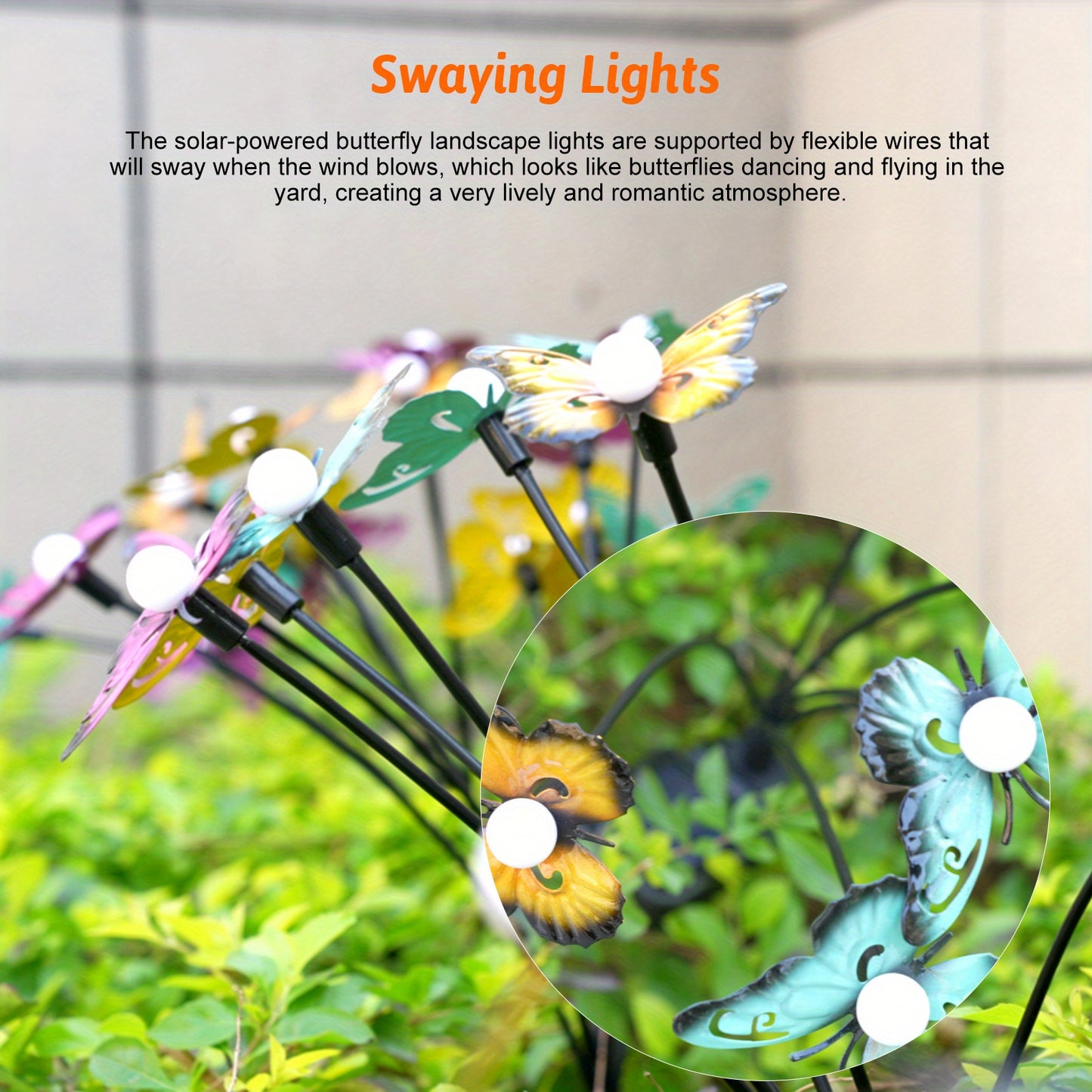 Neoglint Solar Garden Lights Decorative Butterfly Swaying Lawn Lamp Outdoor Landscape Pathway Light IP65 Waterproof Solar Lights for Yard Patio Pathway Lawn