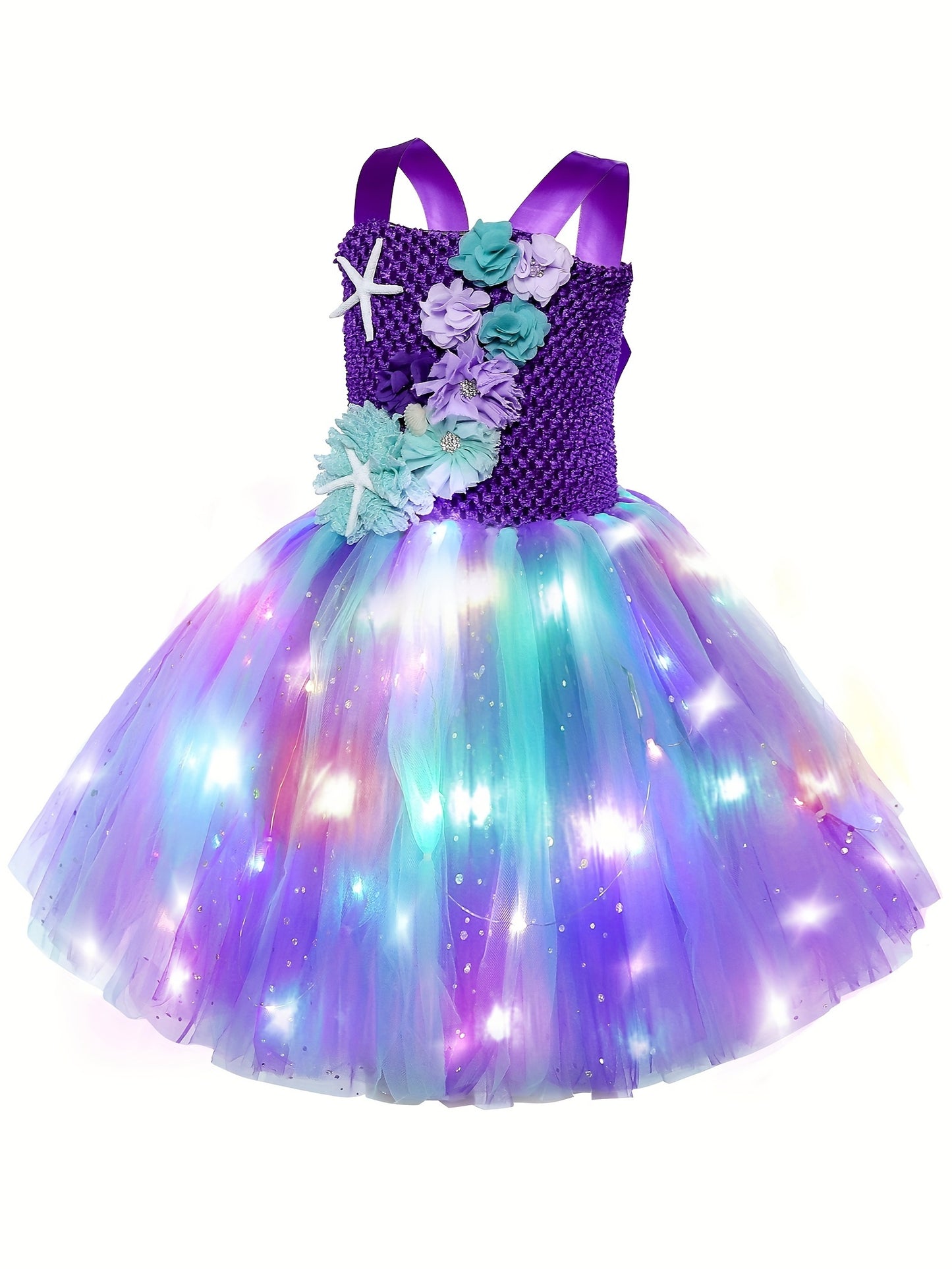 LED Mermaid Dress For Toddle Girls With Headband Birthday Halloween Party Dress Up Clothes Costumes