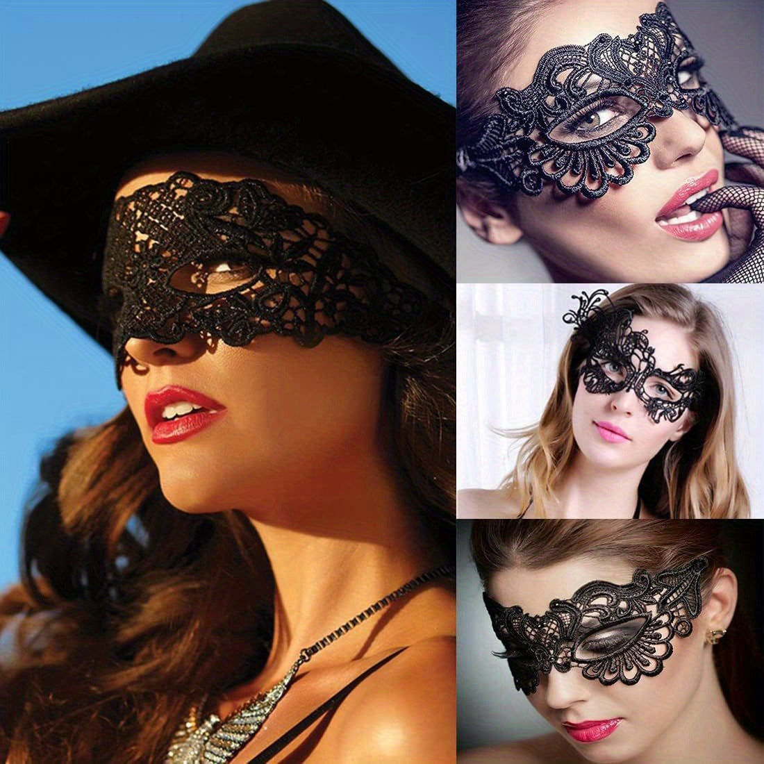 4-Pack Fabric Lace Eye Masks for Women - Elegant Masquerade Halloween Christmas Party Cosplay Accessories