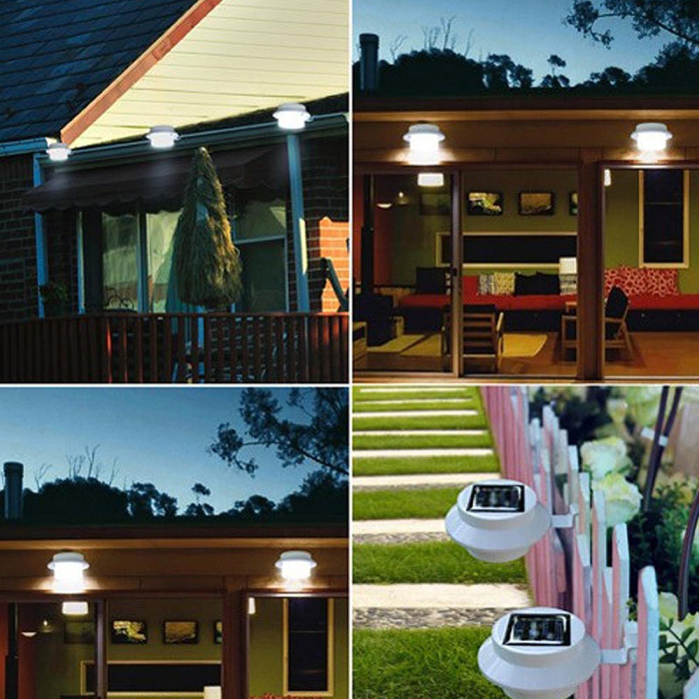 4 PCS White Solar Fence Lights Outdoor Decorative Waterproof LEDs Yard Lamp for Lighting Fence, Railing, Outside Wall, Deck, Garden, Path, Backyard, Walkway, Patio, Holeless Installation