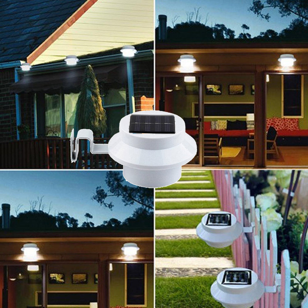 4 PCS White Solar Fence Lights Outdoor Decorative Waterproof LEDs Yard Lamp for Lighting Fence, Railing, Outside Wall, Deck, Garden, Path, Backyard, Walkway, Patio, Holeless Installation