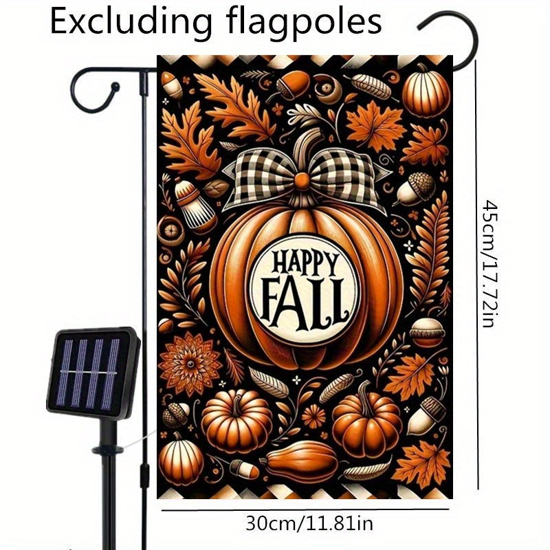 1pc, Solar Fall Pumpkin Welcome Garden Flag With Solar String Lights, Autumn Thanksgiving Halloween Holiday Harvest Yard Outdoor Decoration, Home Decor, Courtyard Garden Flag, 12x18 Inch (excluding Flagpole)