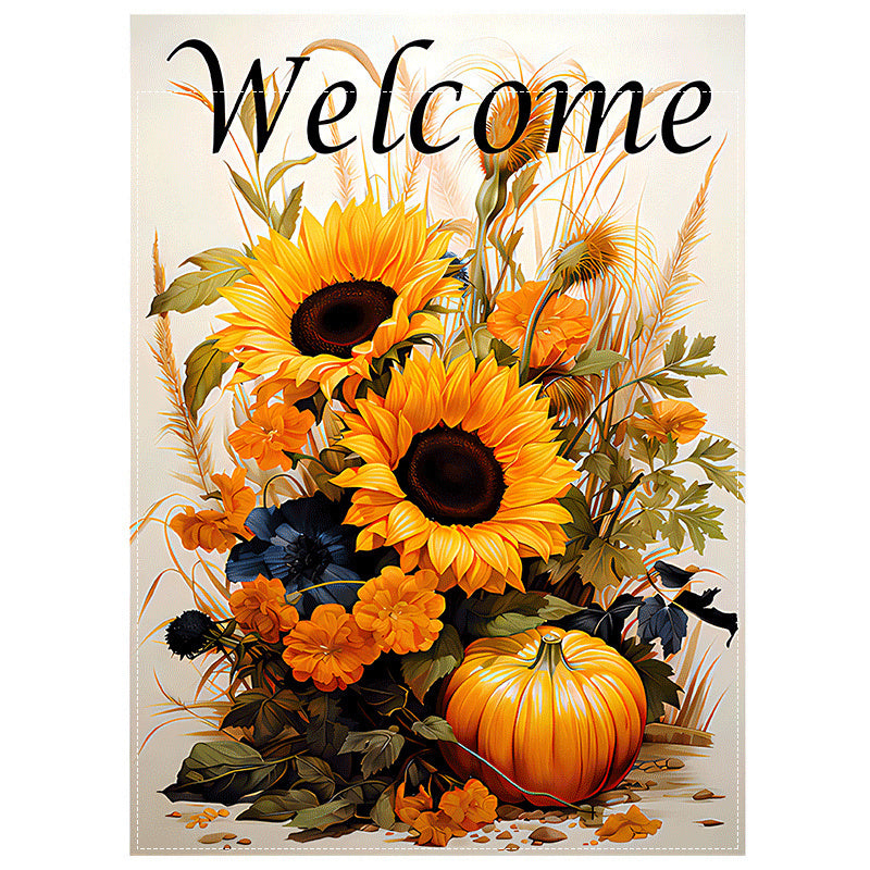 1pc, Solar Powered Garden Flag With Lights Charming Autumn Welcome Garden Flag, Double-Sided, Burlap With Sunflowers & Pumpkins Design, Perfect For Fall Decor, Outdoor, Yard, And Home Entrance, 12X18 Inches