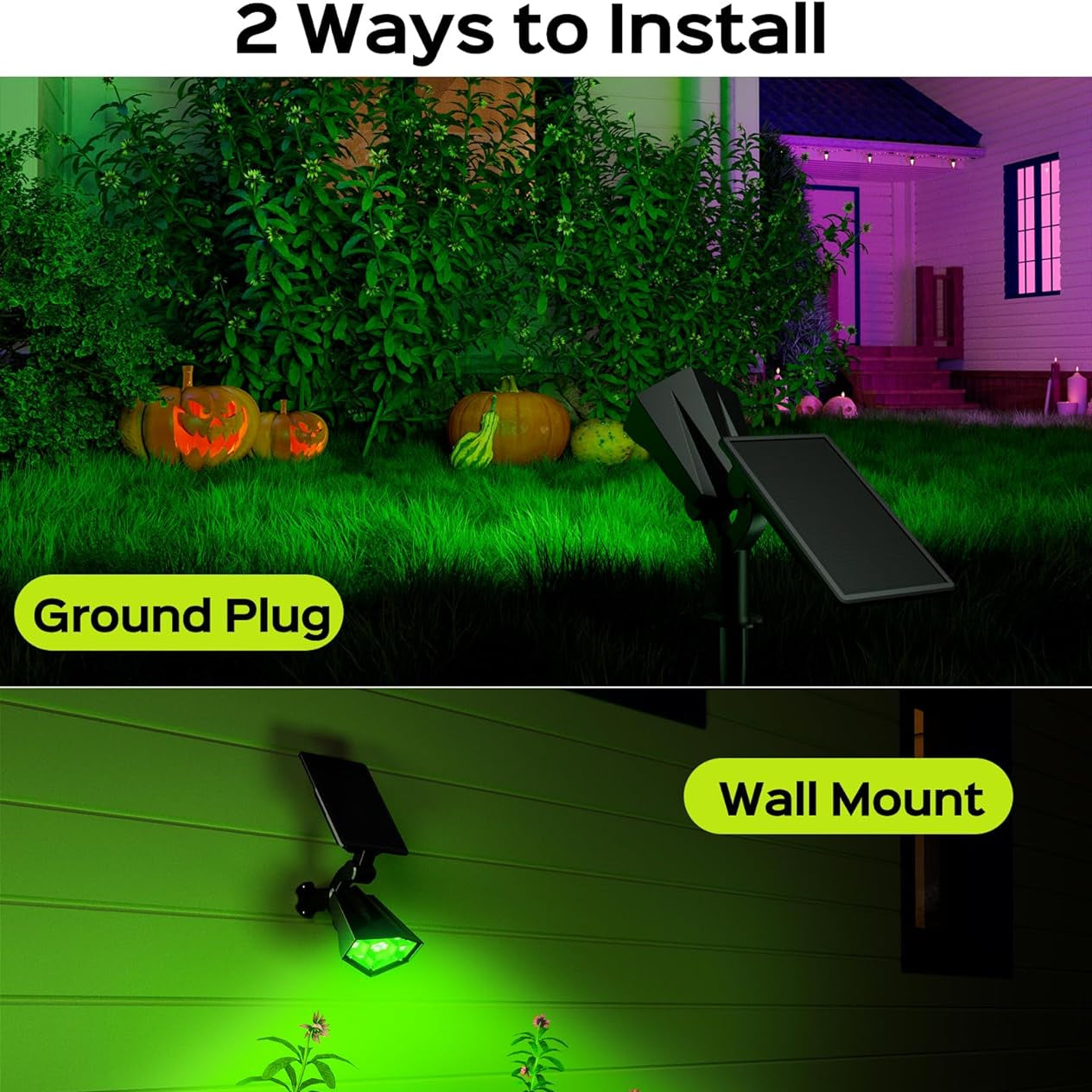 JACKYLED Solar Spot Lights Outdoor, Color Changing Spotlight RGB Landscape Spotlights Waterproof, Solar Lights for Yard/Garden/Walkway/Christmas, 6 Modes Auto On/Off 2 Pack