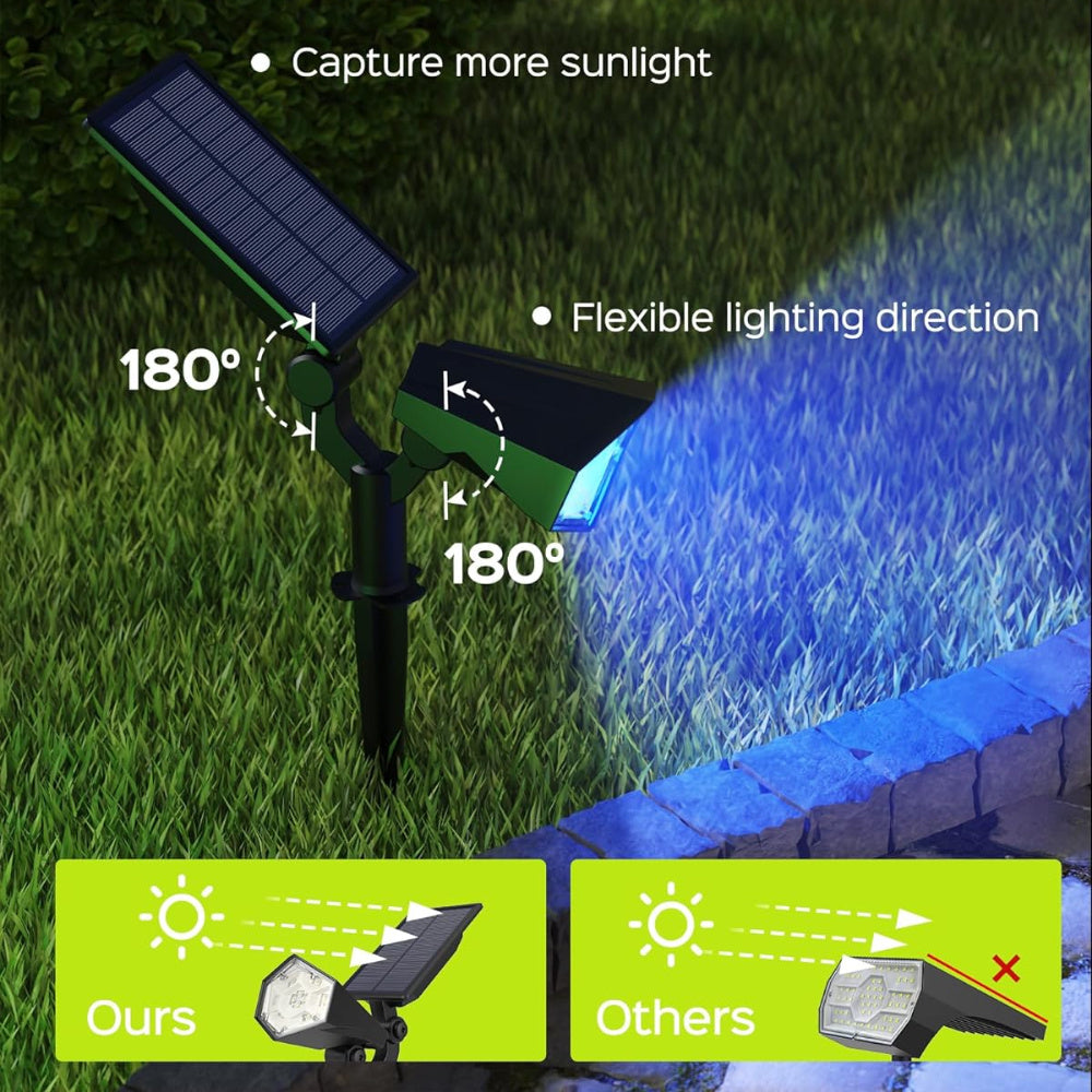 JACKYLED Solar Spot Lights Outdoor, Color Changing Spotlight RGB Landscape Spotlights Waterproof, Solar Lights for Yard/Garden/Walkway/Christmas, 6 Modes Auto On/Off 2 Pack