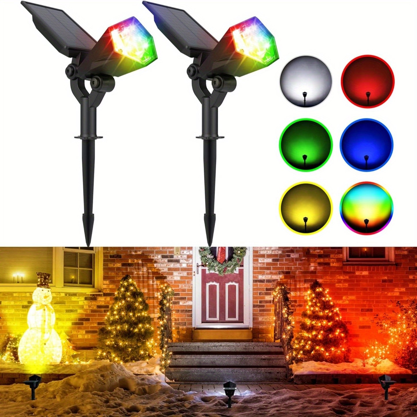 JACKYLED Solar Spot Lights Outdoor, Color Changing Spotlight RGB Landscape Spotlights Waterproof, Solar Lights for Yard/Garden/Walkway/Christmas, 6 Modes Auto On/Off 2 Pack