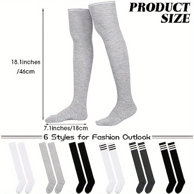 6 Pairs One Size Knee-High Socks Thigh High Stockings Over Knee Socks For Women, Mixed Colors