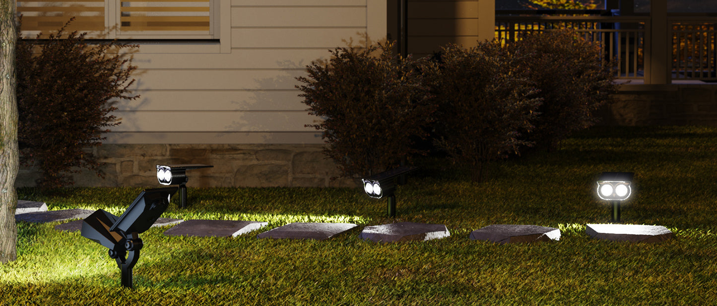 SUPERDANNY 4 Pack Solar Spot Lights Outdoor, Warm/White Light 4 Modes Bright Outside Solar Lights, Waterproof Landscape Spotlights for Yard, Garden, Trees and House, Dusk to Dawn Auto ON/OFF