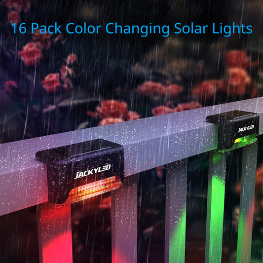 JACKYLED 16 Pack Led Solar Step Lights for Outdoor Decks, Railing, Stairs, Step, Fence, Yard, and Patio Christmas Decoration Lights (Color Changing)