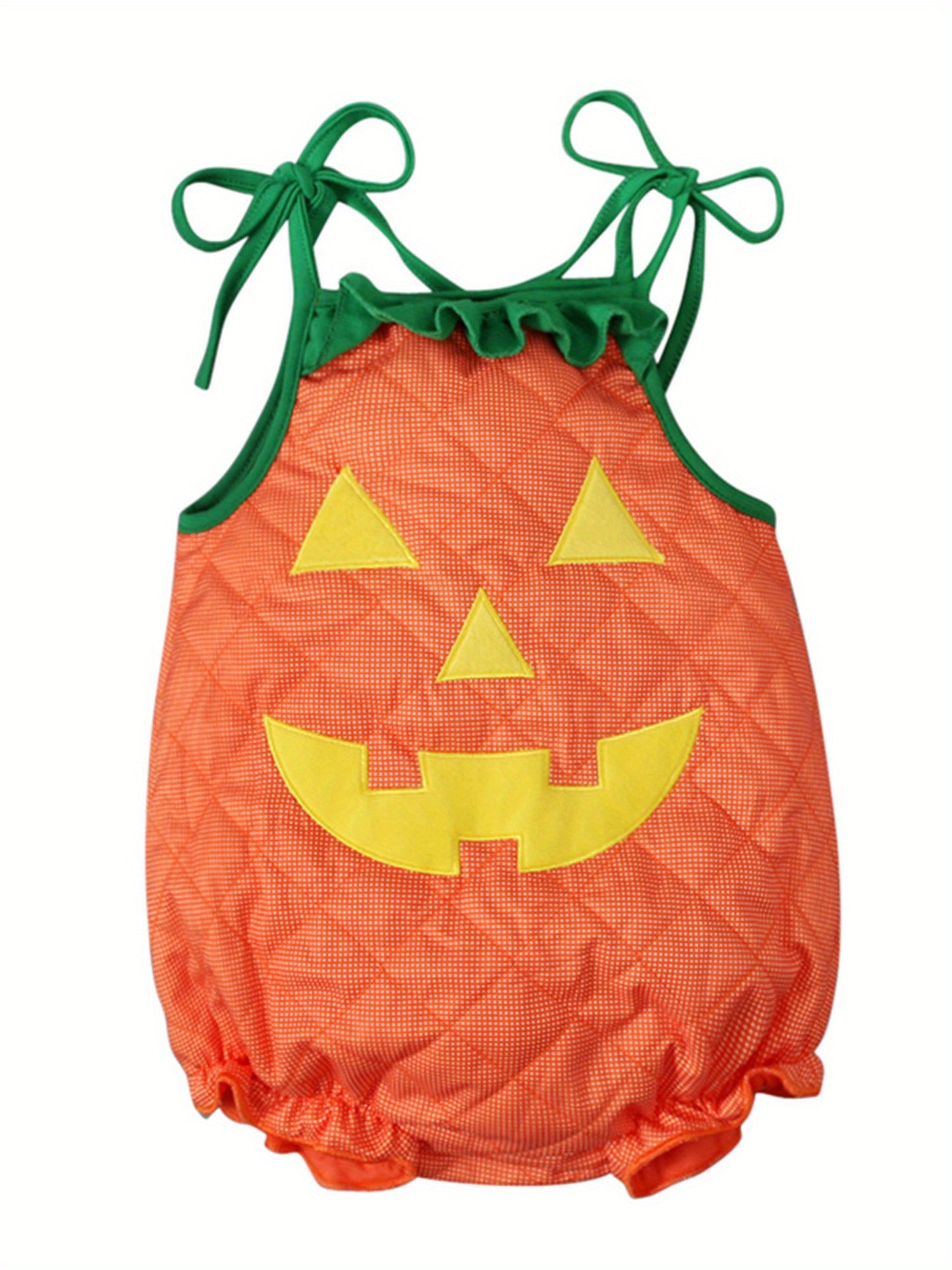 Newborn Baby Halloween Costume, Cartoon Pumpkin Face Print Tie-Up Sleeveless Cosplay Romper Clothes