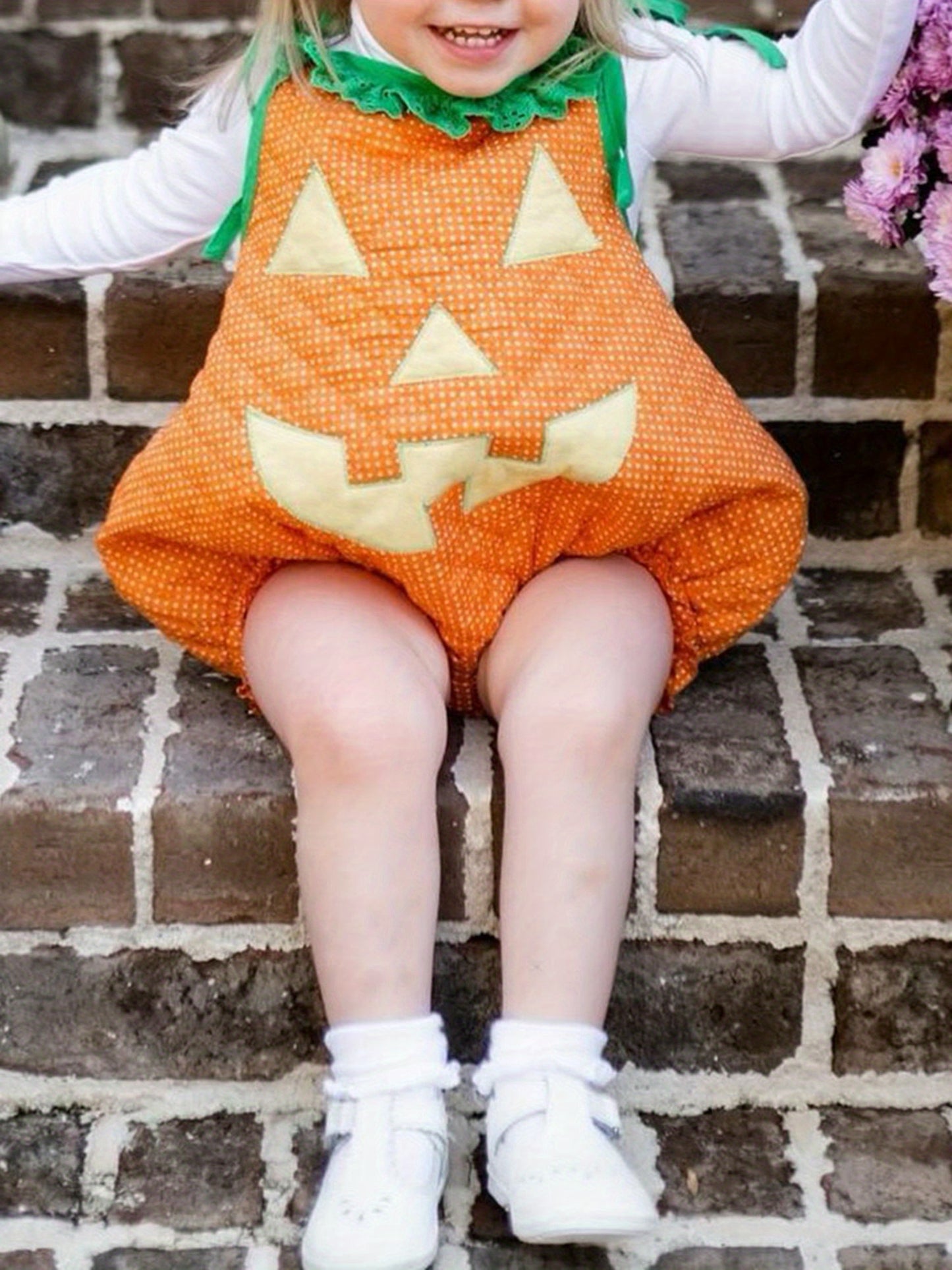 Newborn Baby Halloween Costume, Cartoon Pumpkin Face Print Tie-Up Sleeveless Cosplay Romper Clothes