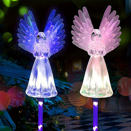 2 packs Color Changing Solar Angel Lights - Outdoor Decorative Light for Cemetery, Grave Memorial, Garden, Backyard, Lawn, Pathway - Powered by Solar Energy