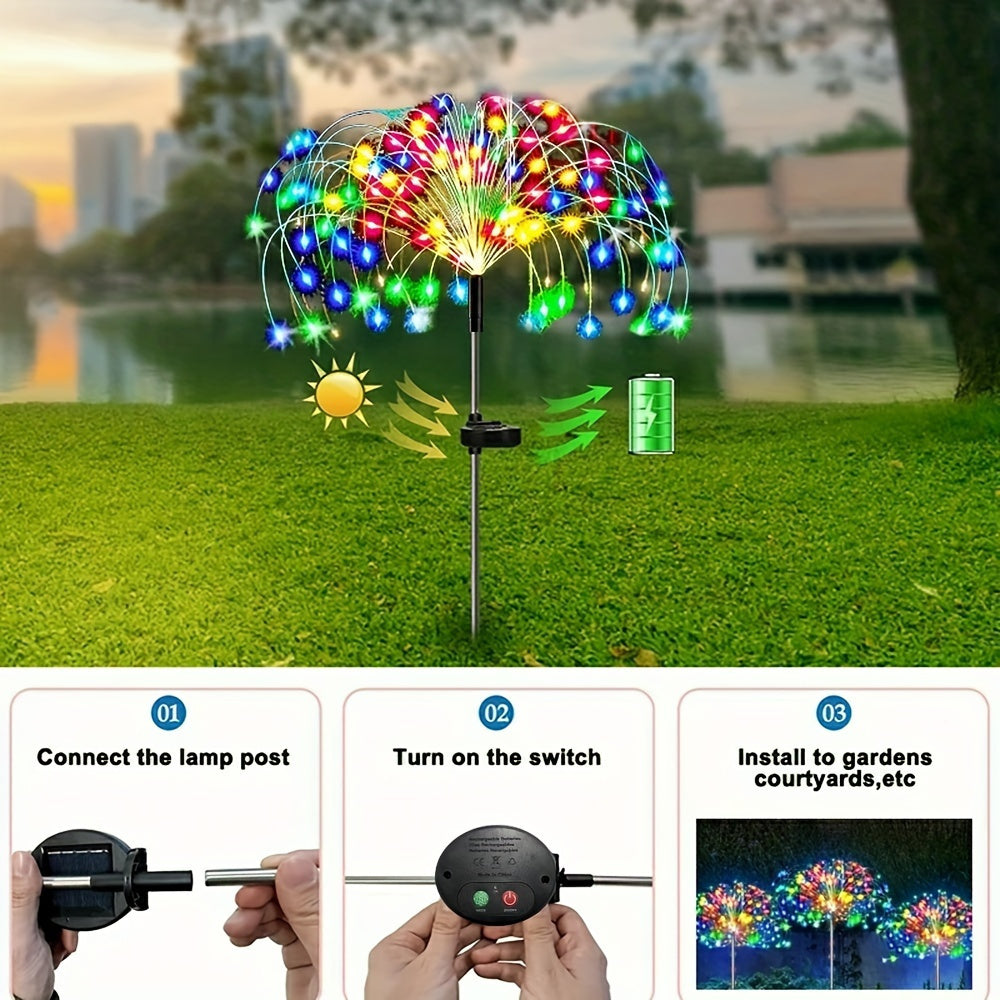 4 Set Of 8 Modes 200 LED Solar Lawn Lights, Solar Fireworks Lights, Fairy Lights, Home Decoration, Bedroom Decoration. Eid Al-Adha Mubarak