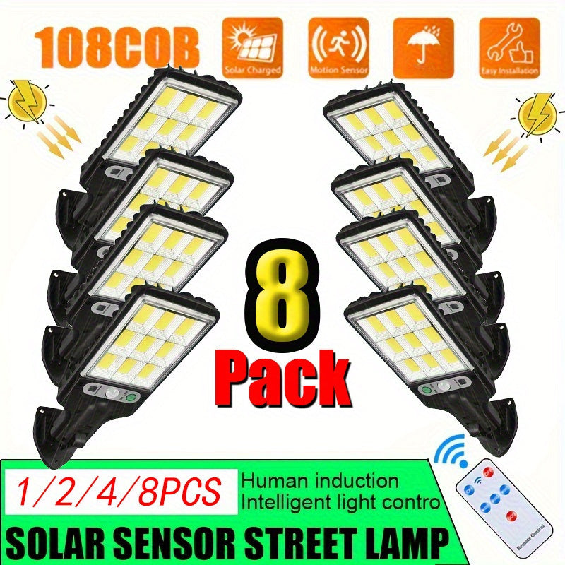 Solar Sensor Street Lamp Outdoor Lights with 3 Lighting Modes, Waterproof Motion Sensor Security Lighting, Remote Control Included,