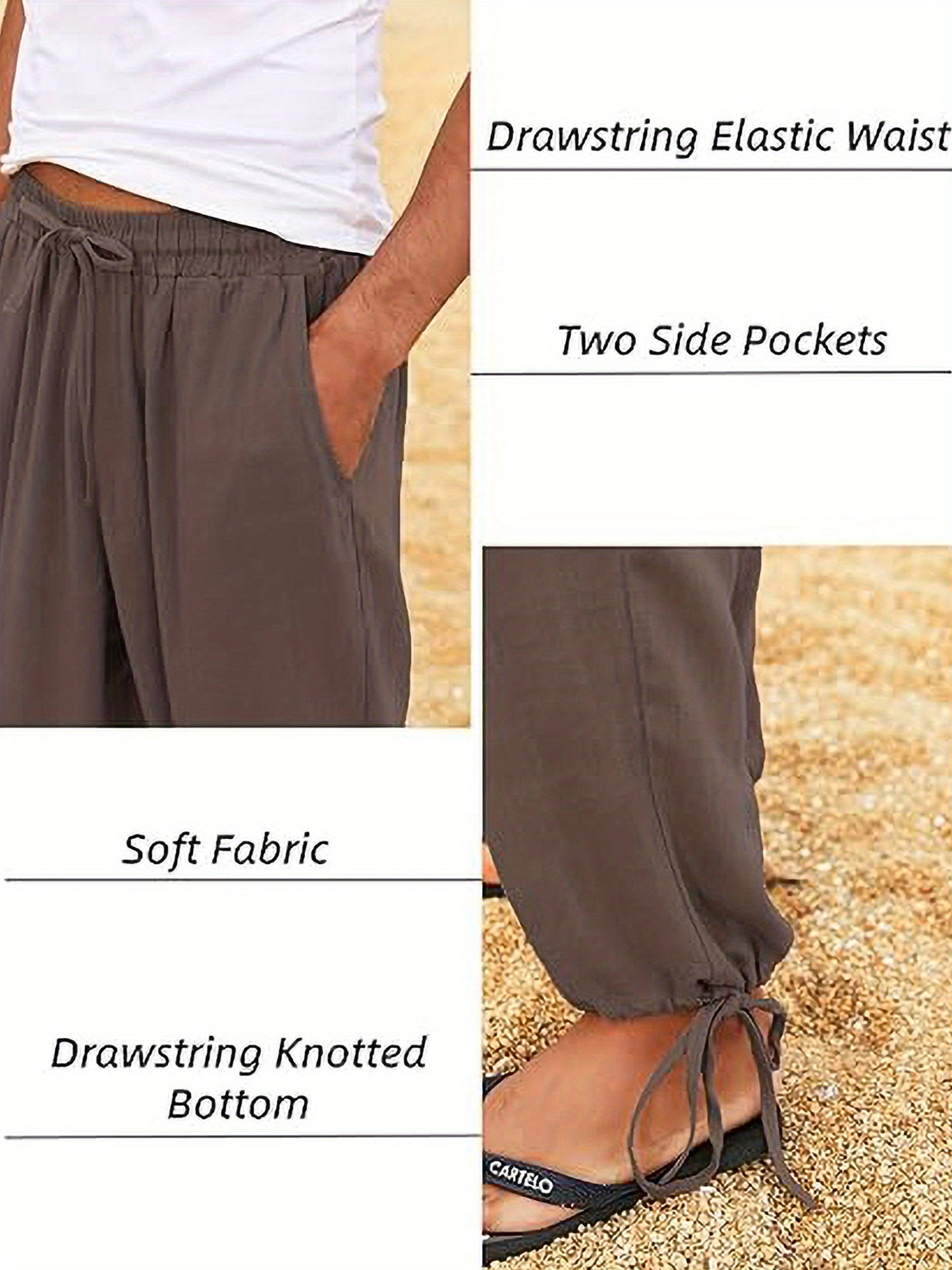 Men's Cotton Linen Pants Causal Harem Pants Elastic Waist Beach Boho Yoga Trousers