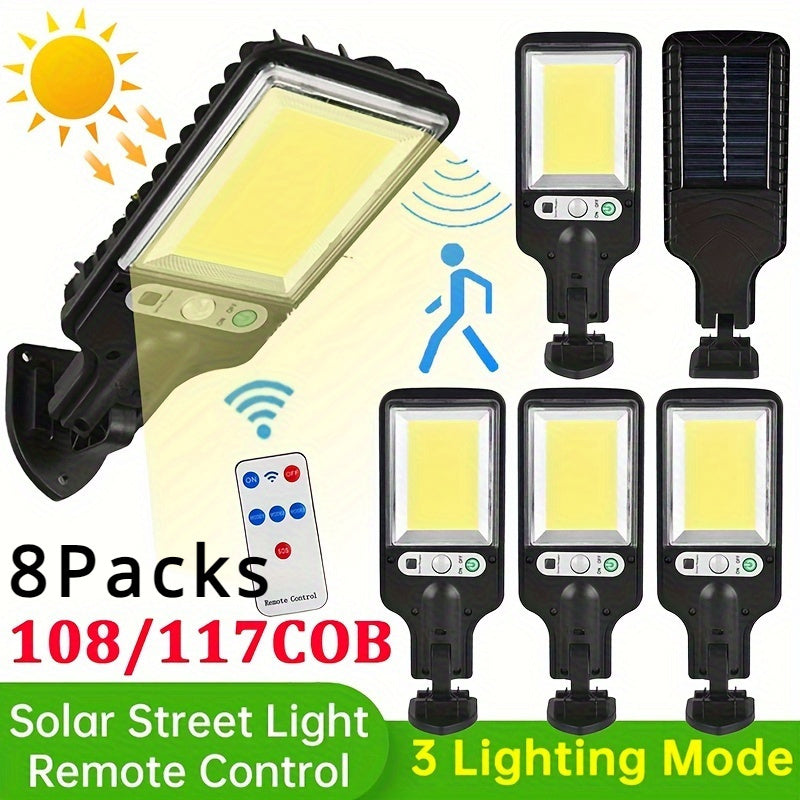 2/ 4/ 8pcs Solar Street Lights 117COB Outdoor Solar Lamp 3 Light Modes Waterproof Motion Sensor Security Lighting for Garden Patio Path