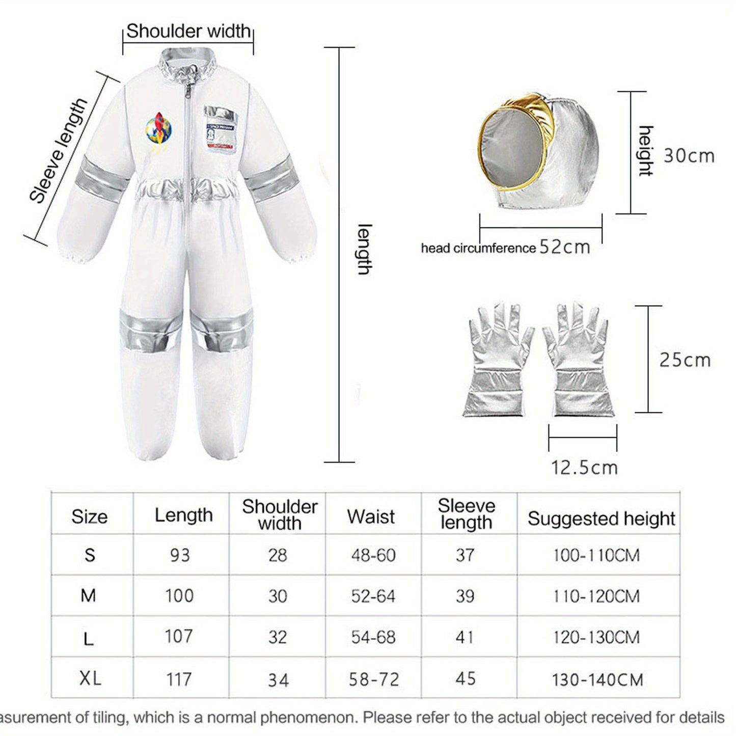 Halloween Costume Astronaut Jumpsuit with Hat Badge Gloves Set for Role-Playing Party Cosplay Outfit