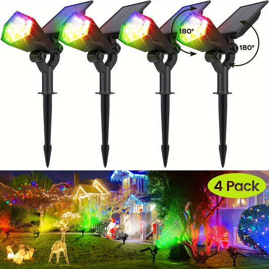 2/ 4/ 6 Pack Solar Spot Lights Outdoor, 6 Light Modes, Auto On/ Off RGB Landscape Spotlights, Color Changing Spot lighst for Outside Patio Lawn Garden Yard Walkway, Christmas Holloween Thanksgiving Holiday Lighting Decor