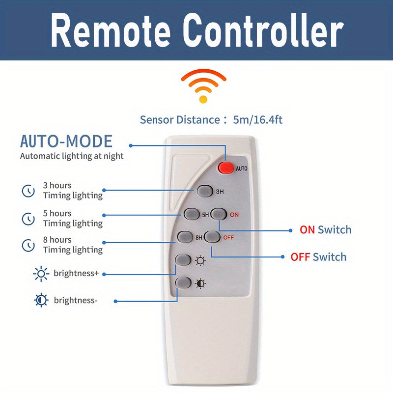 6500K Solar Lights Outdoor Dusk to Dawn Solar Lights Remote With Control 16.4FT, Solar Panel, 144 LED Lights Waterproof for Flag Pole Shed Barn Pool Business Sign Security Lights