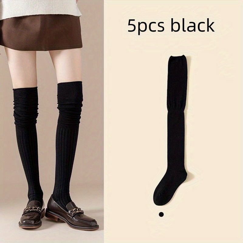 5 Pairs of Knee Socks - Soft, Mixed Colors, Thigh-High, Women's Spring, Autumn, and Winter Stockings, INS Fashion Socks for Everyday Wear