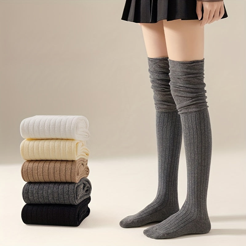 5 Pairs of Knee Socks - Soft, Mixed Colors, Thigh-High, Women's Spring, Autumn, and Winter Stockings, INS Fashion Socks for Everyday Wear