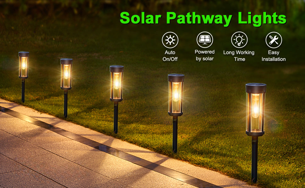 6 pcs Solar Pathway Lights Outdoor, Solar Path Outdoor Up to 12Hrs, Waterproof Auto On/ Off Solar Garden Lights for Walkway Driveway Lawn Sidewalk Patio Yard