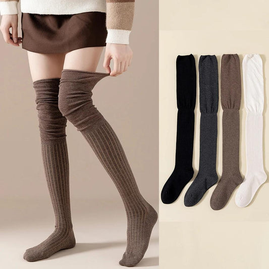 4 Pairs Solid Thigh High Socks, Comfy Breathable Simple Over The Knee Socks, Women's Stockings & Hosiery