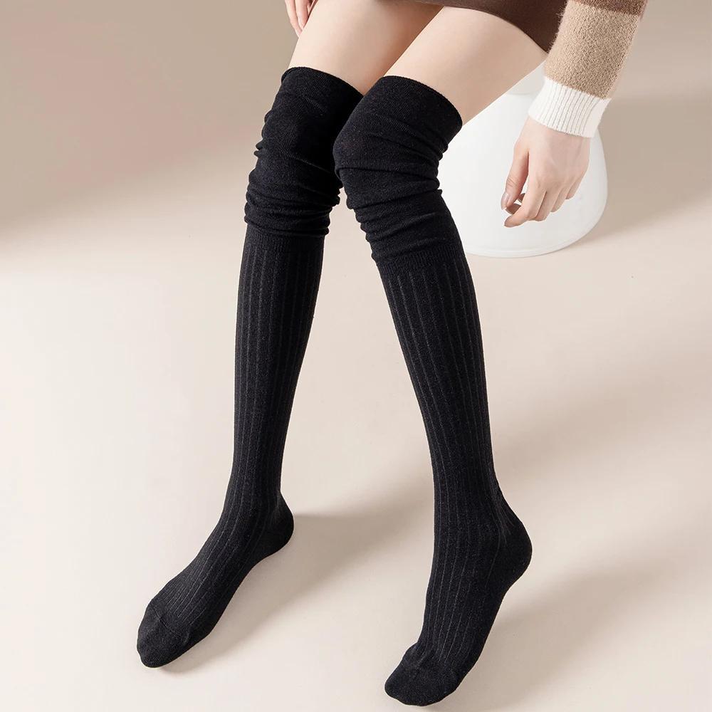 4 Pairs Solid Thigh High Socks, Comfy Breathable Simple Over The Knee Socks, Women's Stockings & Hosiery