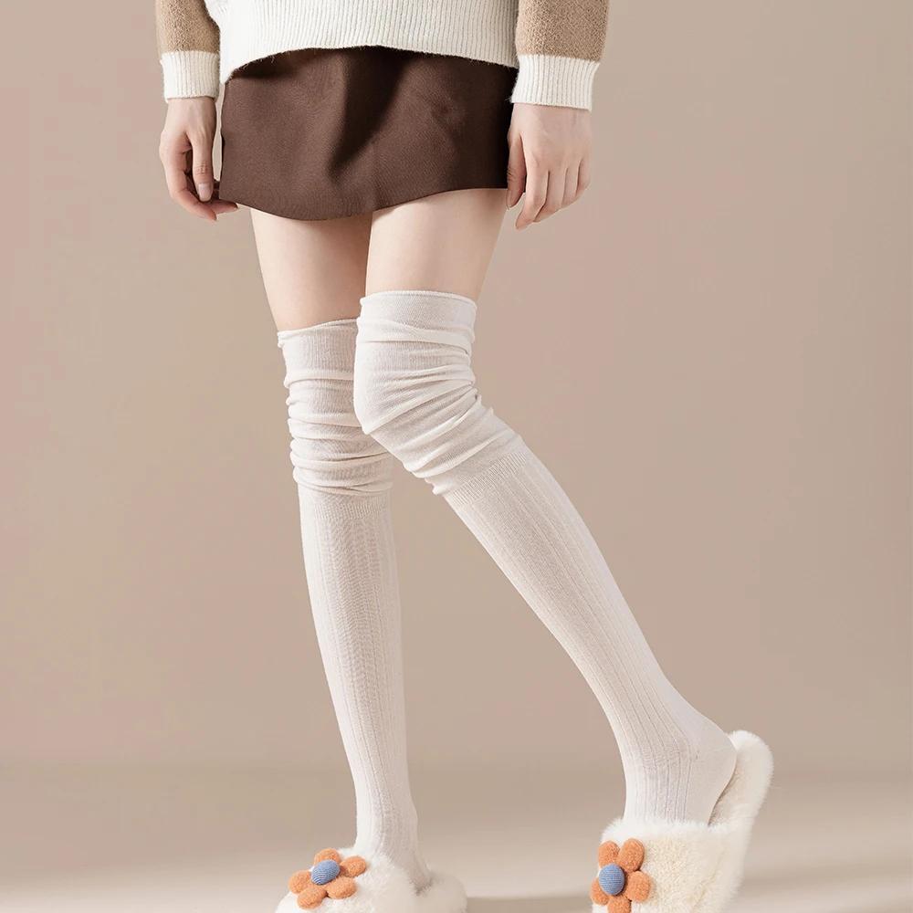 4 Pairs Solid Thigh High Socks, Comfy Breathable Simple Over The Knee Socks, Women's Stockings & Hosiery